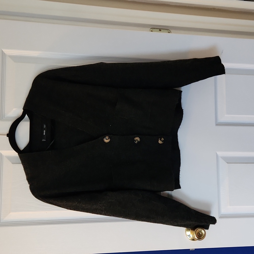 Mango Cropped Charcoal Grey Cardigan Sweater